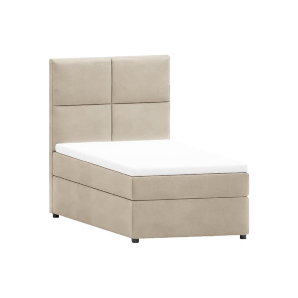 Letto singolo imbottito beige con contenitore con griglia 100x200 cm Lena - Ropez