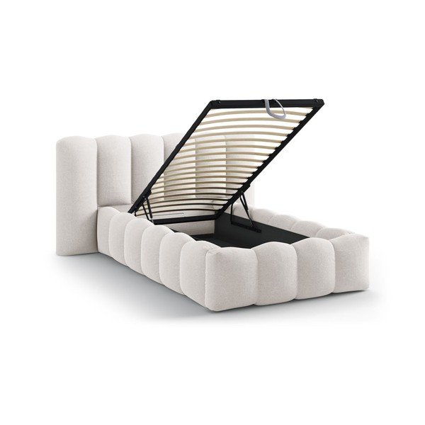 Letto singolo imbottito color crema con contenitore con rete inclusa 90x200 cm Lupine – Micadoni -image-1
