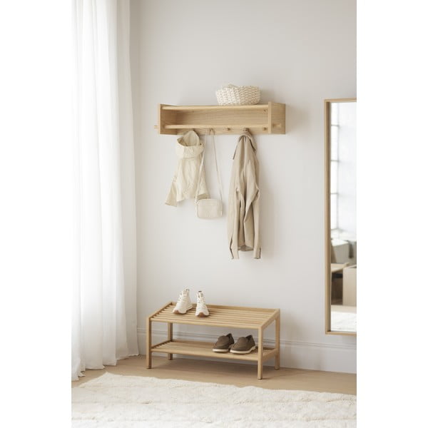 Appendiabiti da parete con ripiano in legno di quercia in colore naturale Hillmond - Rowico-image-4