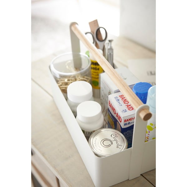 Scatola multifunzione bianca con dettagli in faggio Scatola per attrezzi, lunghezza 29 cm Tosca - YAMAZAKI-image-3