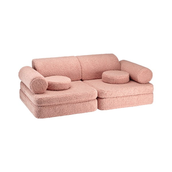Divano per bambini rosa con rivestimento in bouclé 132 cm Settee – Wigiwama