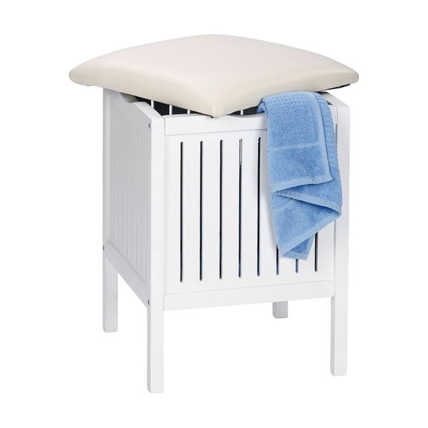 Sgabello in legno bianco con contenitore Oslo - Wenko-image-1