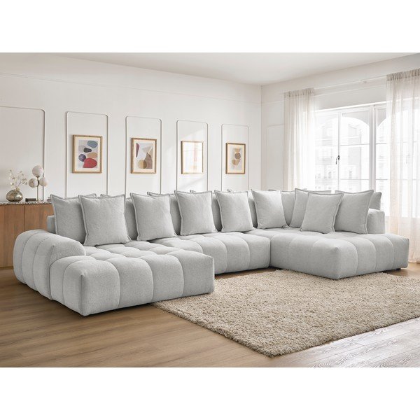 Divano angolare grigio chiaro allungabile e con contenitore (penisola a destra/a U) con rivestimento in ciniglia Everest – Bobochic Paris-image-1