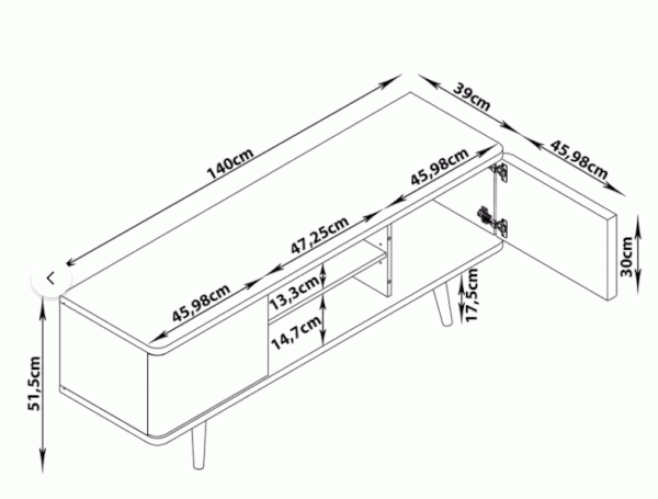 Tavolo TV bianco in rovere 140x52 cm Alana - Støraa-image-4