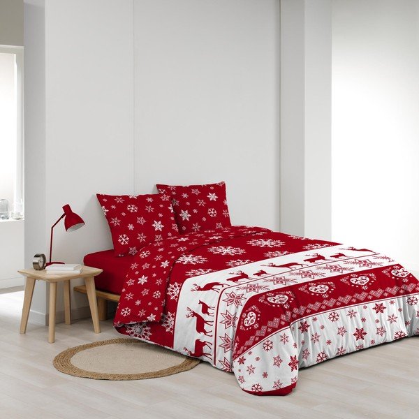 Biancheria da letto rossa in microflanella per letto matrimoniale/per letto prolungato 240x220 cm Floconette – douceur d'intérieur-image-2
