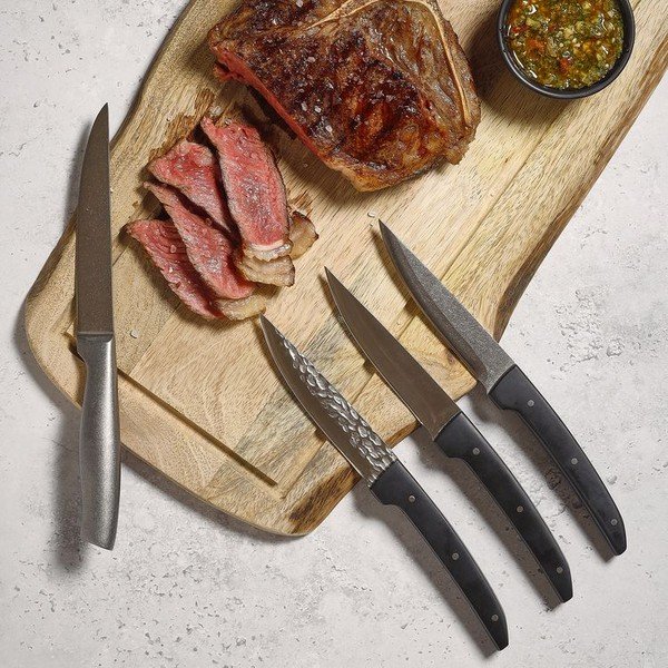 Set di coltelli da carne nero/argentato in acciaio 4 pz Carne – BonBistro-image-2