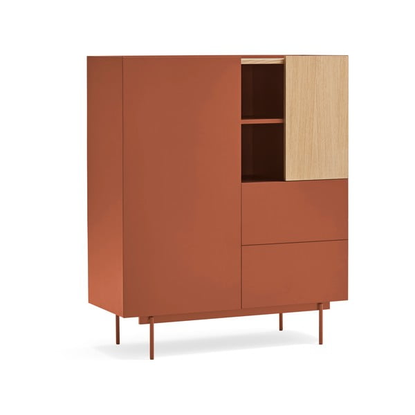 Cassettiera alta in rovere decorato in colore naturale mattone 100x45 cm Otto - Teulat-image-2