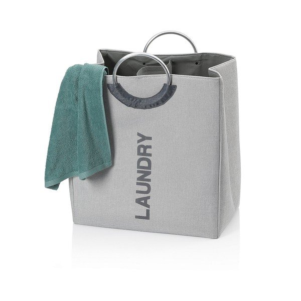 Maxi cesto da bucato in tessuto grigio Palma - Kela-image-1