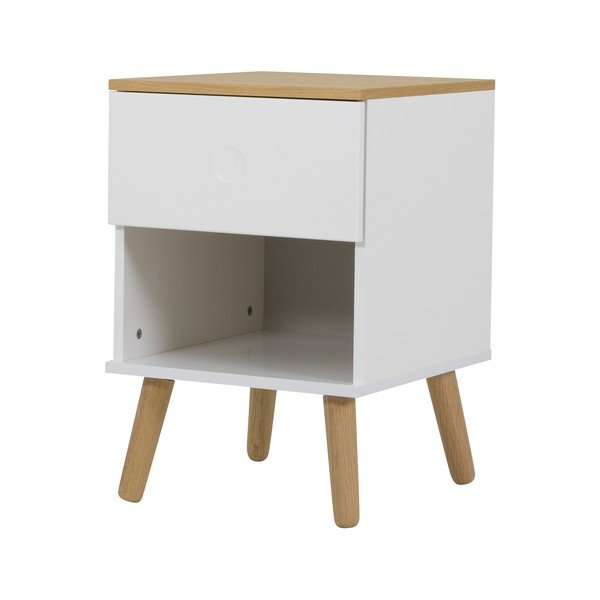 Comodino bianco con gambe in legno di quercia Dot - Tenzo-image-2