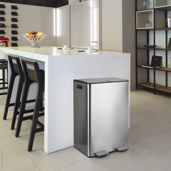 Cestino per la spazzatura color argento opaco in acciaio per raccolta differenziata/con pedale 2x30 l   Aliya – Spirella-image-1