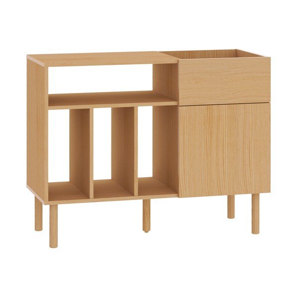 Cassettiera bassa per dischi per grammofono in rovere 100x80 cm Viny - TemaHome-image-2