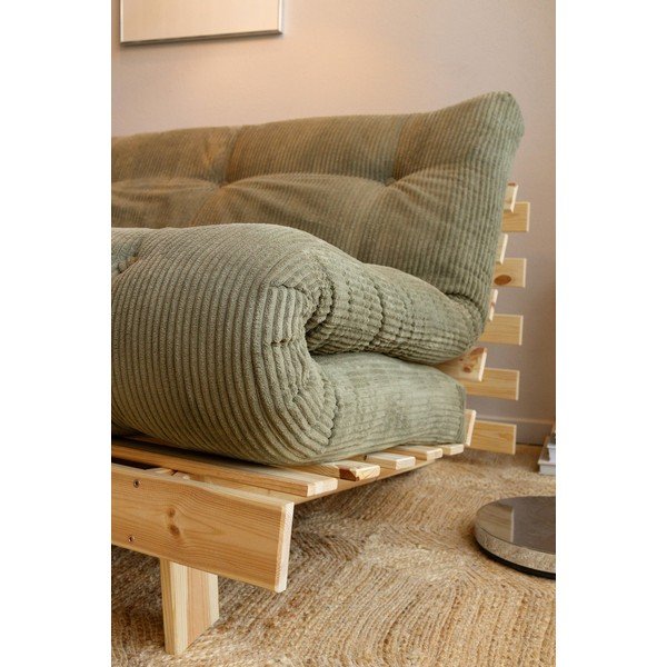 Poltrona stile futon verde allungabile con rivestimento in velluto a coste Roots – Karup-image-1