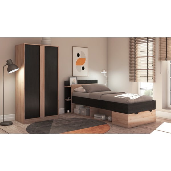 Armadio effetto rovere in nero-naturale 90x180x53 cm Dennis - Marckeric-image-4