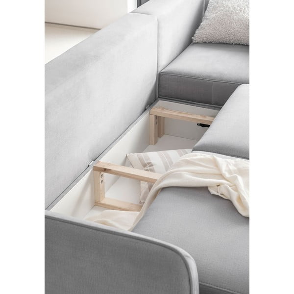 Divano angolare grigio chiaro allungabile/con contenitore (con penisola a destra/con chaise lounge) e rivestimento in velluto Silva – ELTAP-image-3