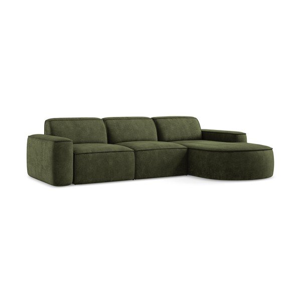 Divano angolare verde (con penisola a destra/con chaise lounge) con rivestimento in ciniglia Omao – Makamii-image-1