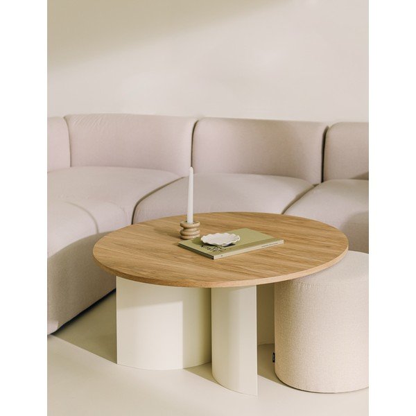 Tavolino da salotto rotondo color crema/di colore naturale con piano effetto frassino ø 95 cm Gavo – noo.ma-image-1