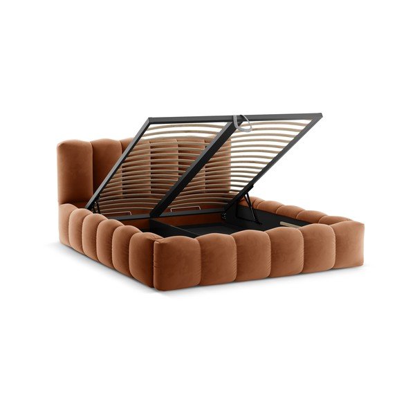 Letto matrimoniale imbottito marrone con contenitore con rete inclusa 180x200 cm Lupine – Micadoni -image-4