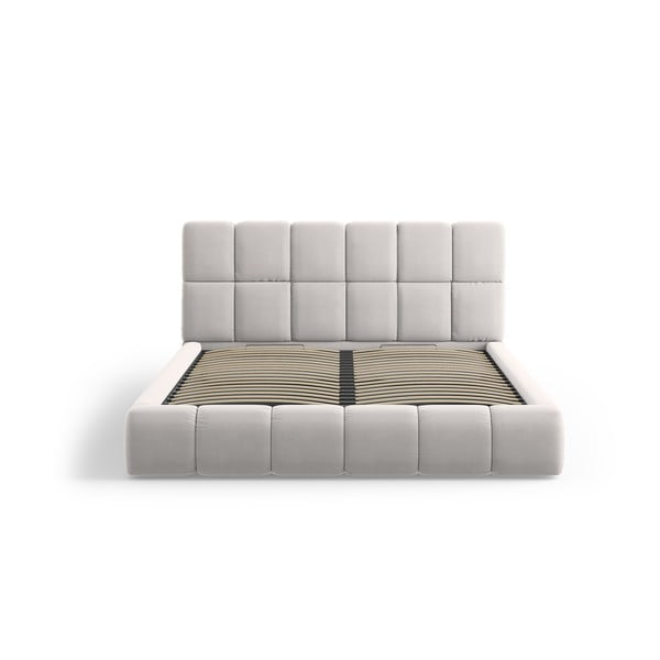 Letto matrimoniale imbottito in grigio chiaro in velluto con contenitore con rete inclusa 180x200 cm Bellis – Micadoni -image-3