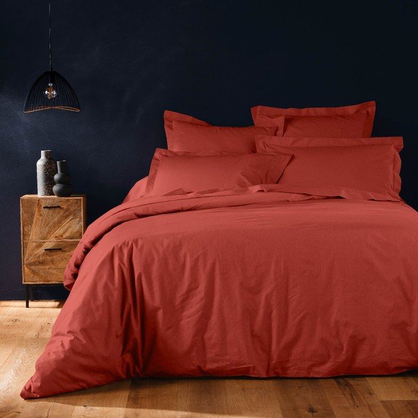 Copripiumino color mattone in cotone per letto matrimoniale/per letto esteso 240x220 cm Lina – douceur d'intérieur-image-1