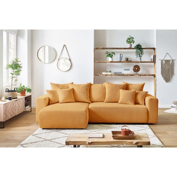Divano letto in velluto a coste giallo senape Envy - Bobochic Paris-image-1