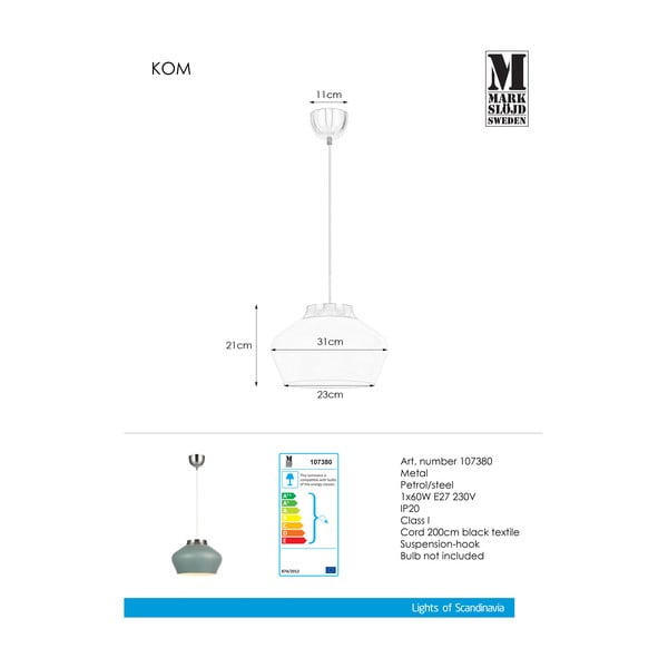 Apparecchio a sospensione grigio-blu Kom - Markslöjd-image-1