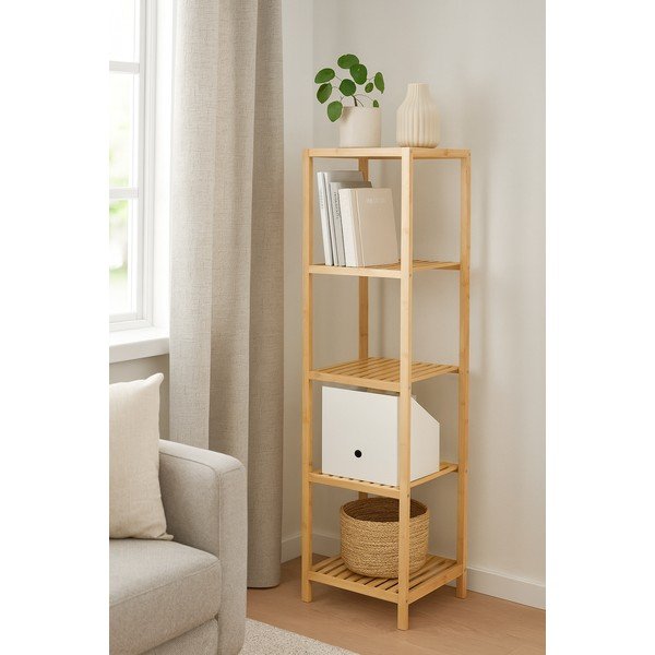 Scaffale per il bagno di colore naturale in bambù 37x140 cm Skaren – Bonami Essentials-image-4