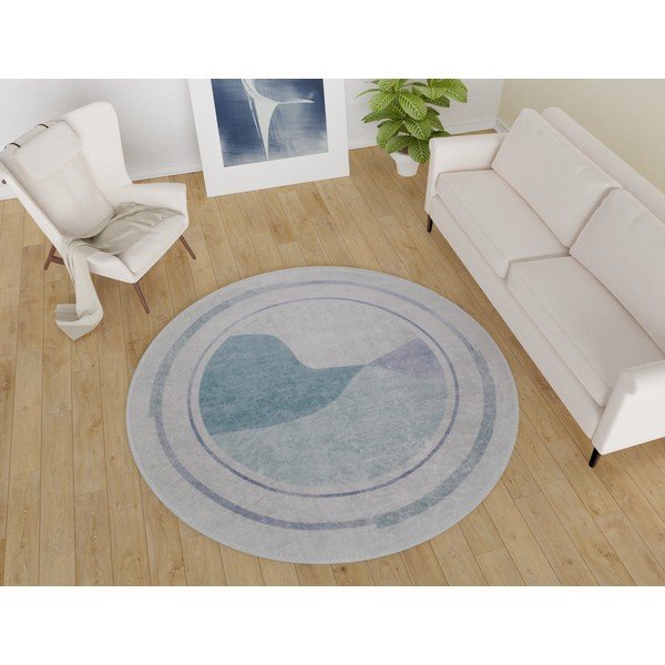 Tappeto rotondo lavabile in blu-crema ø 120 cm Yuvarlak - Vitaus-image-1