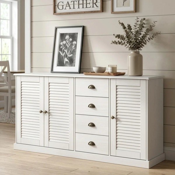Credenza bianca in pino massiccio 166x80x38 cm Edith – Støraa-image-2