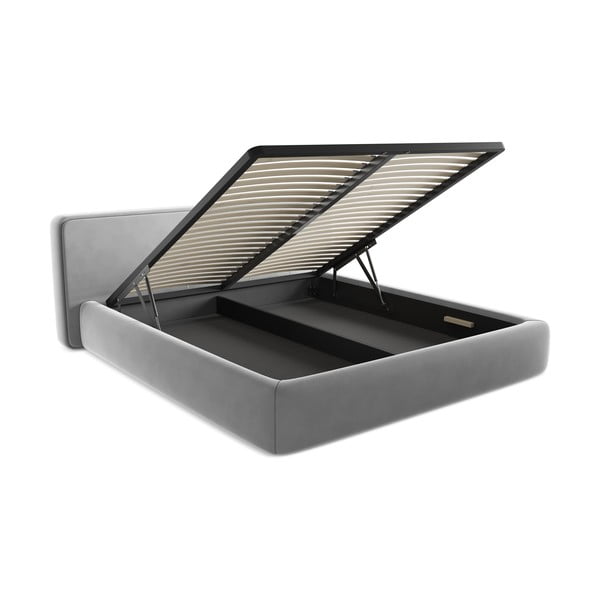 Letto matrimoniale imbottito grigio con contenitore con griglia 180x200 cm Kiana - Makamii-image-3
