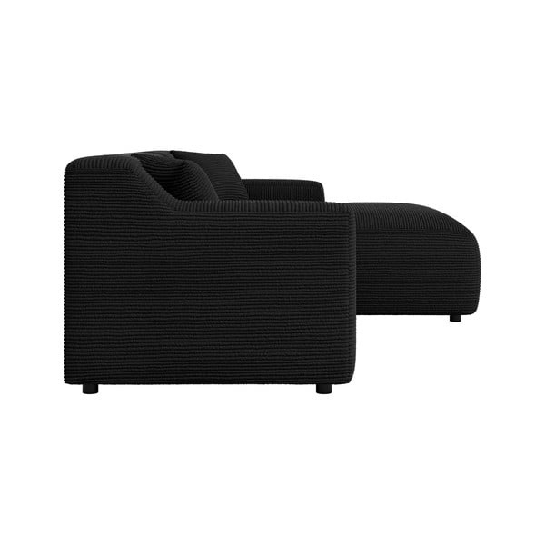 Divano angolare nero (con penisola a destra e chaise lounge) rivestito in velluto a coste Martin – Ropez-image-3