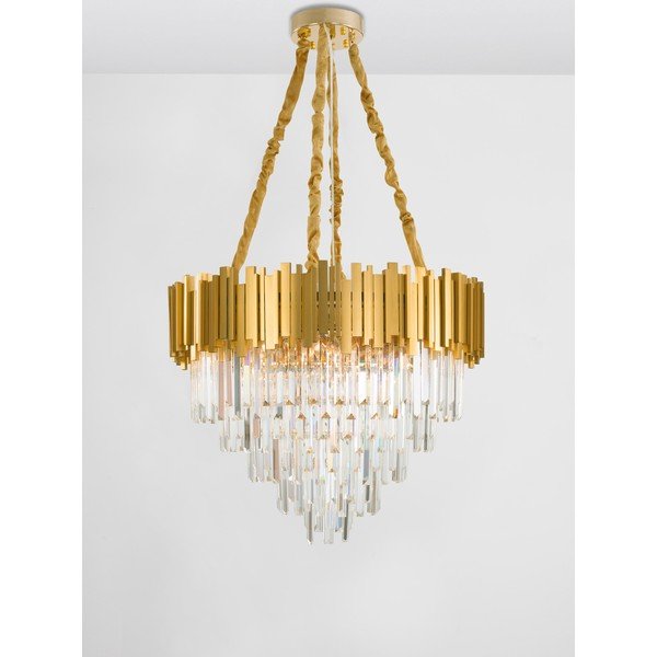 Lampadario dorato in metallo con paralume in cristallo ø 73 cm Grane – Nova Luce-image-3