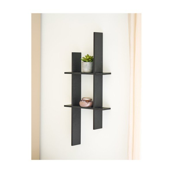 Mensola nera in pino massiccio con ripiani multipli 86 cm Mostar – House Nordic-image-1
