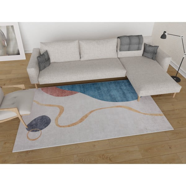 Tappeto lavabile blu e crema 80x200 cm - Vitaus-image-1