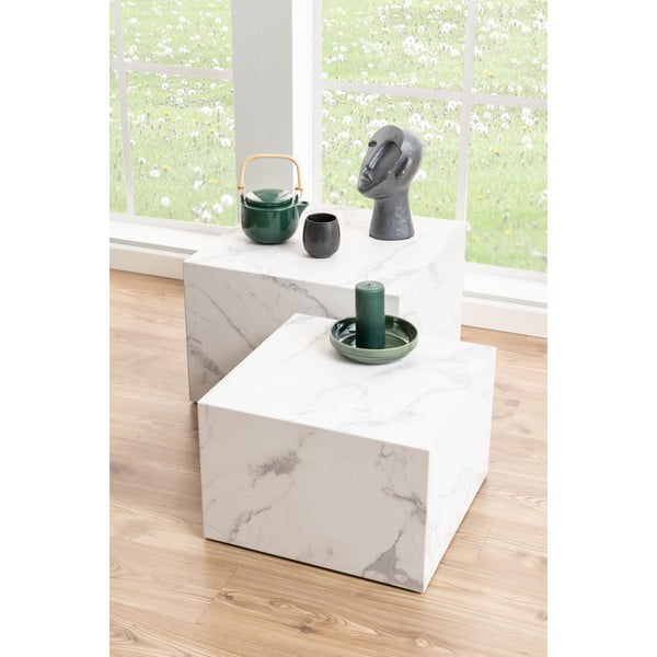 Set di tavolini bianchi effetto marmo 2 pz 58x58 cm Dice - Actona-image-1