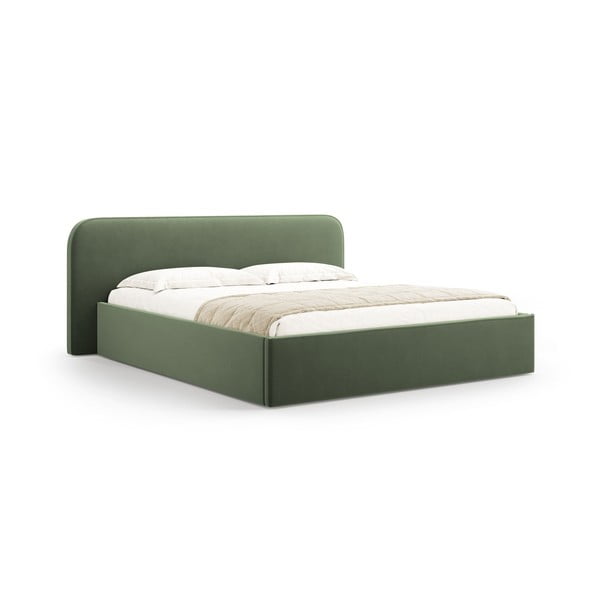 Letto matrimoniale imbottito verde con contenitore e rete inclusi 160x200 cm Elizabeth – Micadoni 