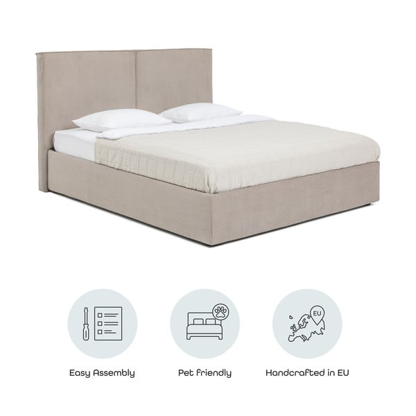 Letto matrimoniale imbottito grigio tortora con contenitore con rete inclusa 180x200 cm Thessa Bold – Bonami Selection-image-4