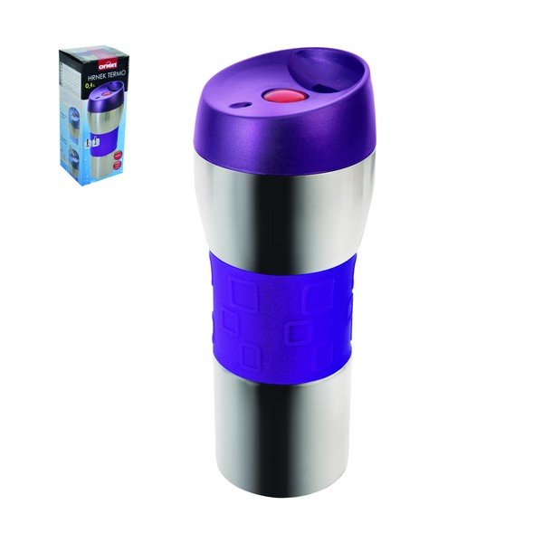 Fialový nerezový termopohár s víčkem Orion, 400 ml
