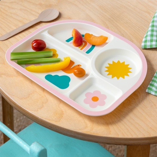 Piatto per bambini beige in plastica 21x27 cm Rainbow Garden – Rex London-image-1
