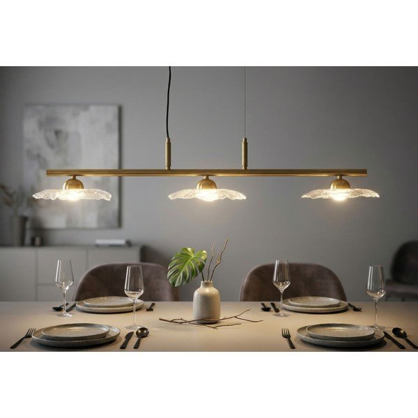 Lampadario dorato in metallo con paralume in vetro Emily – Mauro Ferretti-image-1