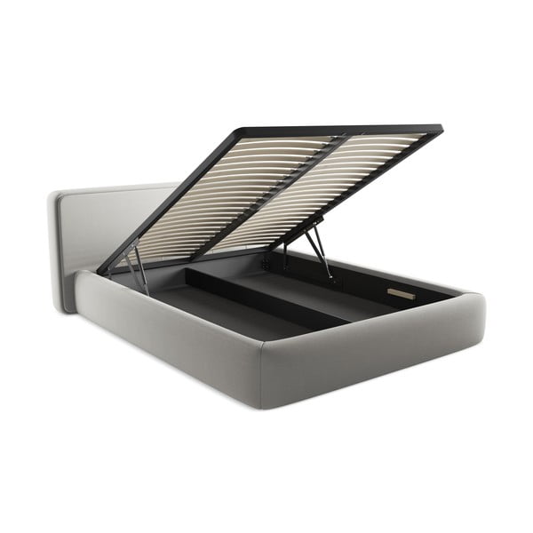 Letto matrimoniale imbottito grigio chiaro con vano contenitore con griglia 160x200 cm Kiana - Makamii-image-3