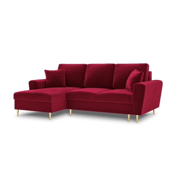 Divano angolare rosso allungabile e con contenitore (con penisola a sinistra/con chaise lounge) con rivestimento in velluto Kyoto – Cosmopolitan Design-image-4
