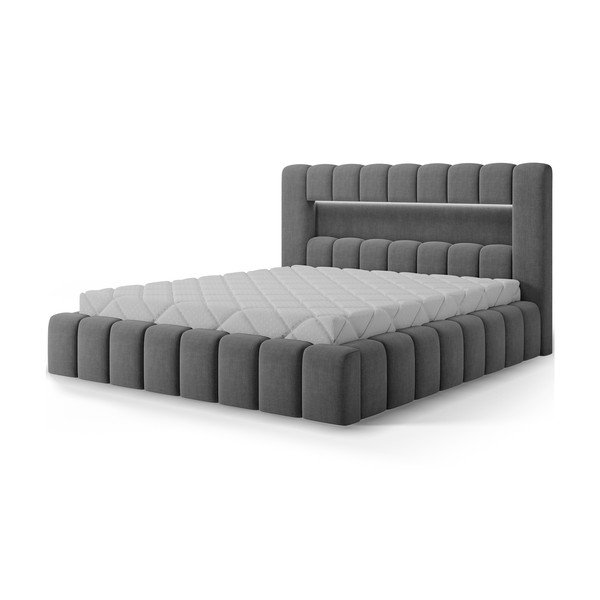 Letto matrimoniale imbottito grigio con contenitore con rete inclusa 180x200 cm Lamica – ELTAP