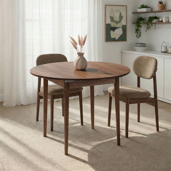 Tavolo da pranzo rotondo con effetto noce allungabile con estensione ø 100 cm Viona – Kalune Design-image-2