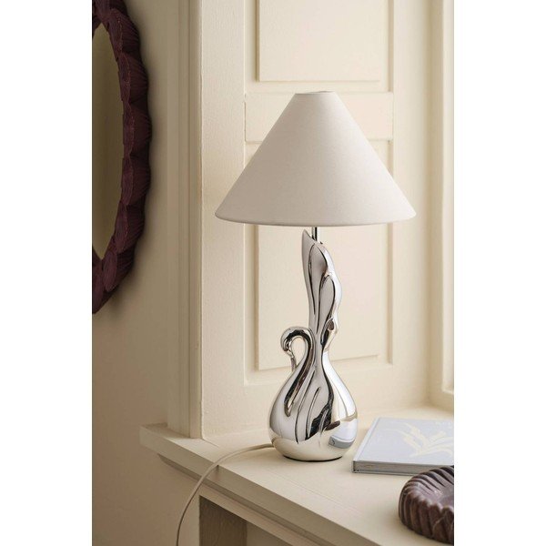 Lampada da tavolo bianca/argentata in poliresina (altezza totale 53 cm) Swan – Ellos Home-image-2