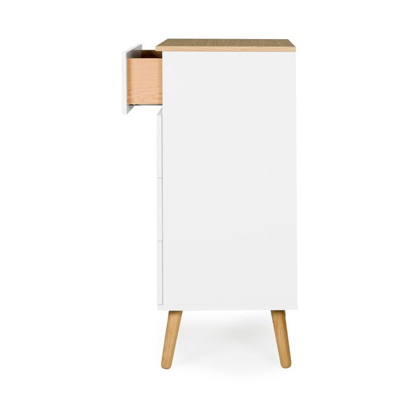 Cassettiera bianca con gambe in rovere e 4 cassetti , larghezza 55 cm Dot - Tenzo-image-4