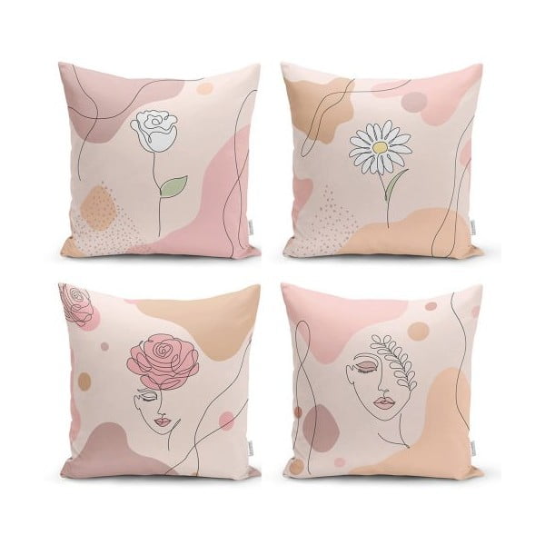 Set di 4 federe decorative Draw Art Women, 45 x 45 cm - Minimalist Cushion Covers