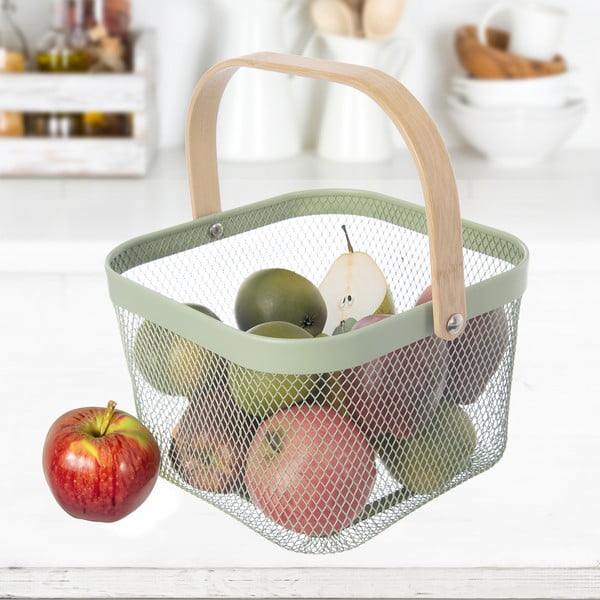 Cesto con filo metallico in metallo 24,5x24,5x30 cm Greenish – Orion-image-1