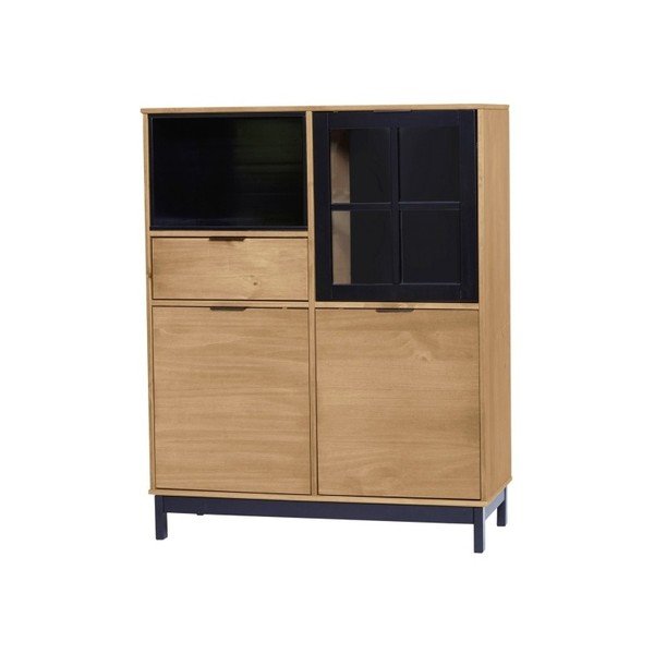 Cassettiera marrone-nera in legno di pino massiccio Denise, altezza 120 cm - Marckeric-image-2