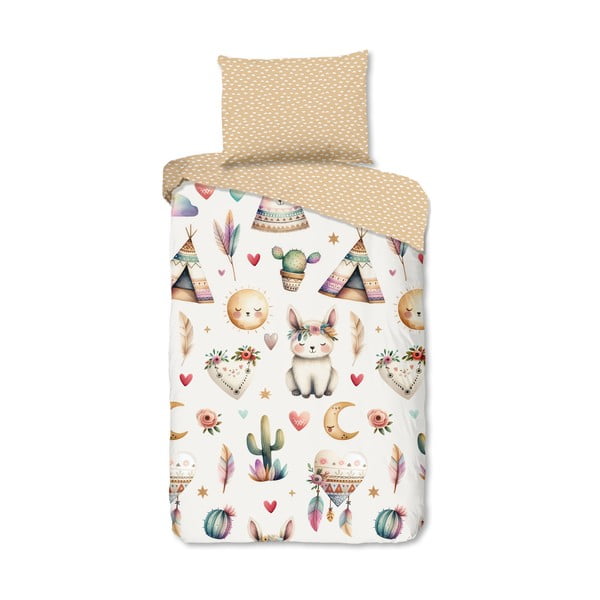 Set copripiumino e federa da bambini beige in cotone per letto singolo 140x200 cm Luz – Good Morning