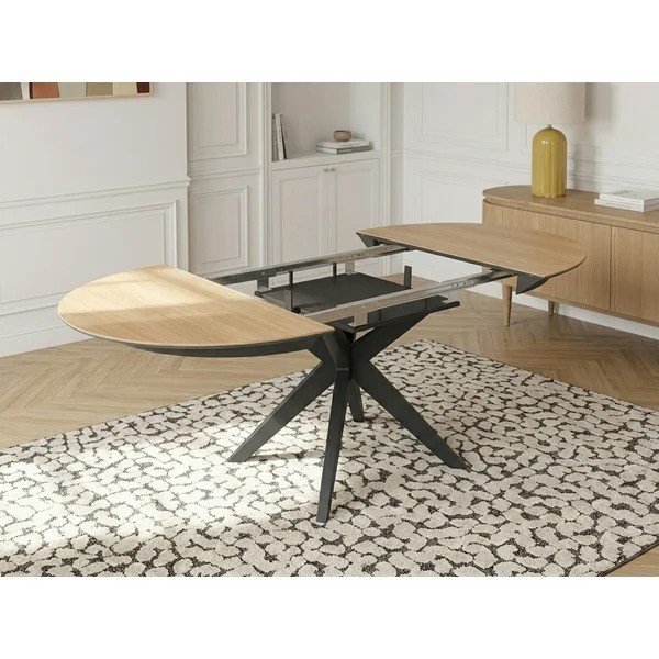 Tavolo da pranzo rotondo con piano effetto rovere allungabile con estensione ø 127 cm Judith – Bobochic Paris-image-4